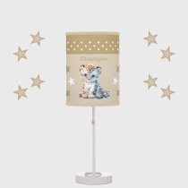 Cute leopard add name stars brown table lamp