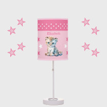 Cute leopard add name stars pink table lamp