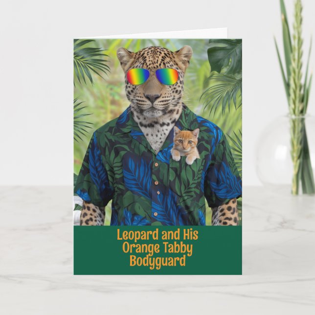 Cute Leopard and Orange Tabby greeting Card (Front)