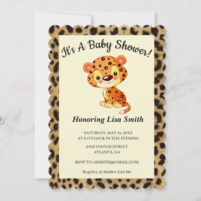 Cute Leopard Animal Print Baby Shower Invitation (Front)