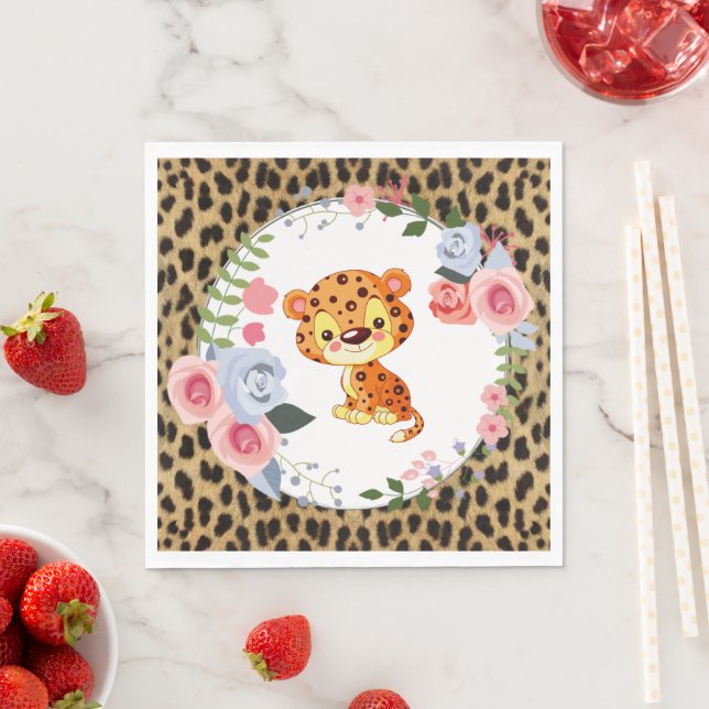 Cute Leopard Animal Print Baby Shower Napkins (Insitu)