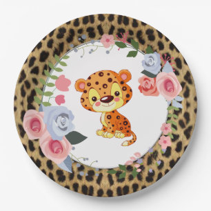 Cute Leopard Animal Print Baby Shower Paper Plates