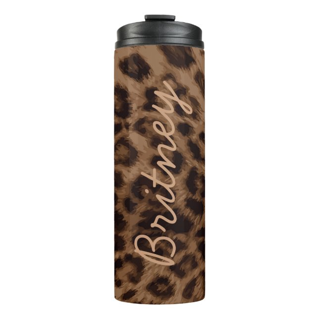 Cute Leopard Animal Print Trendy Chic Personalized Thermal Tumbler (Front)