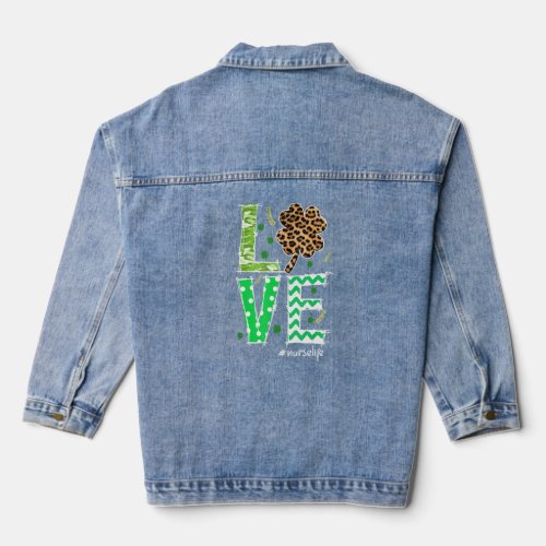 Cute Leopard C Love Nurse Life Shamrock  Denim Jacket