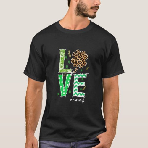 Cute Leopard C Love Nurse Life Shamrock  T_Shirt