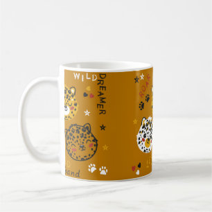 Cute Leopard Cat Face Drawing. Little Funny Cheeta Coffee Mug