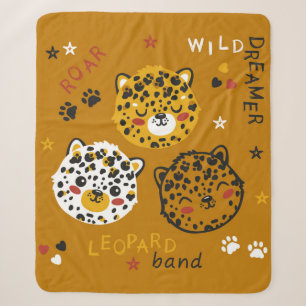 Cute Leopard Cat Face Drawing. Little Funny Cheeta Sherpa Blanket