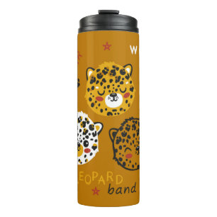 Cute Leopard Cat Face Drawing. Little Funny Cheeta Thermal Tumbler