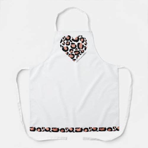 Cute Leopard Cheetah Pattern Heart Name  Apron