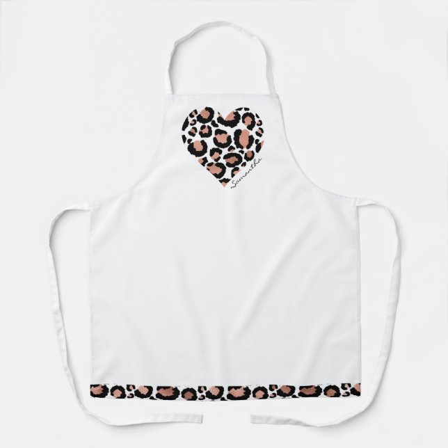Cute Leopard Cheetah Pattern Heart Name  Apron (Front)