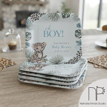 Cute Leopard Cub Blue Baby Shower