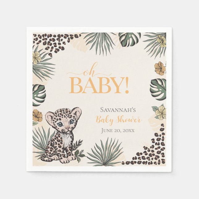 Cute Leopard Cub Yellow Baby Shower Napkins (Front)