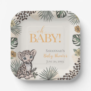 Cute Leopard Cub Yellow Baby Shower Paper Plates