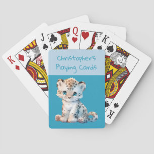 Cute leopard dark and light blue kids poker cards