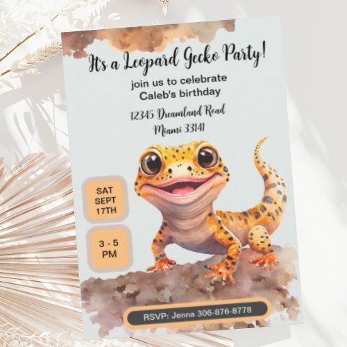 Cute Leopard Gecko Birthday Party Invitation