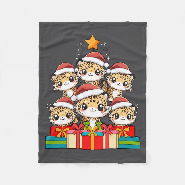 Cute Leopard Gecko Le Lizard Christmas Tree Xmas H Fleece Blanket (Front)