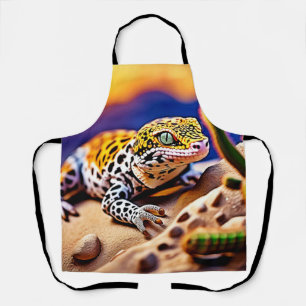 Cute Leopard Gecko Sunset Desert Design Apron