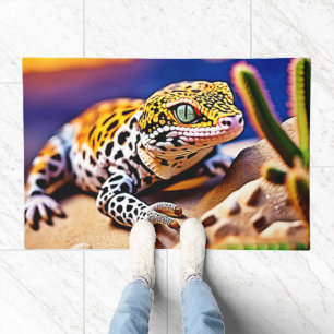 Cute Leopard Gecko Sunset Desert Design Doormat