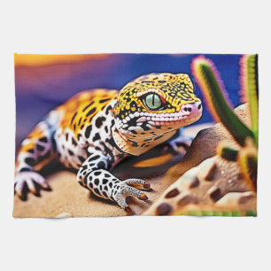 Cute Leopard Gecko Sunset Desert Design Kitchen Towel