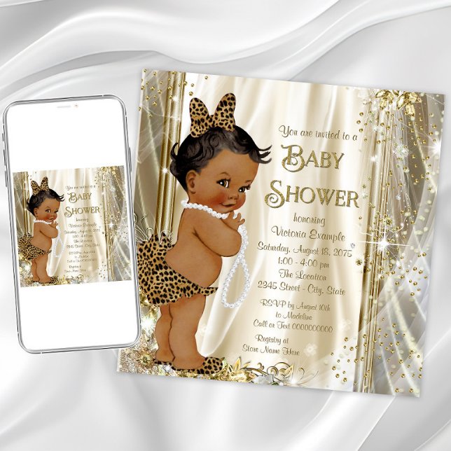 Cute Leopard Girly Ethnic Baby Girl Shower Invitation