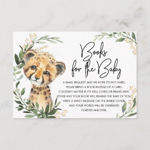 Cute Leopard Greenery Gold Safari Books for Baby Enclosure Card