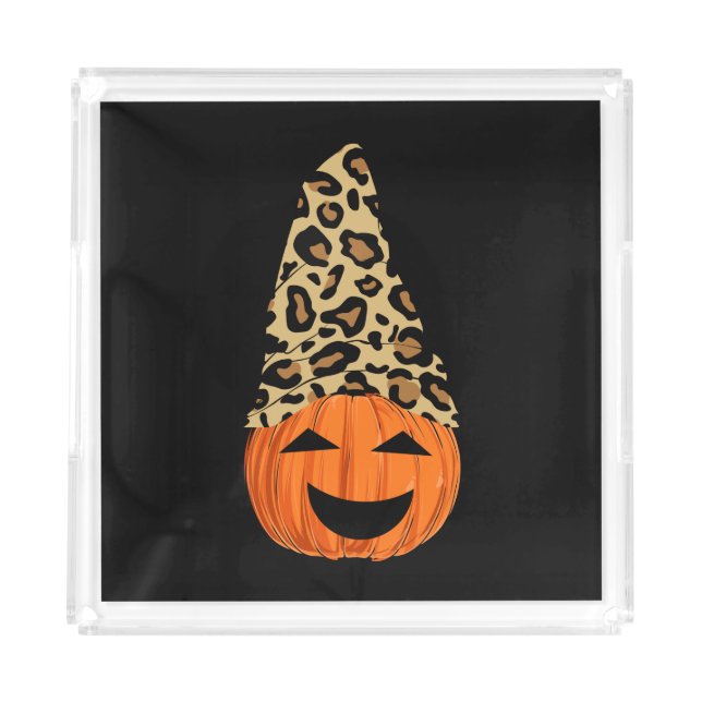 Cute Leopard Hat Pumpkin Acrylic Tray (Front)