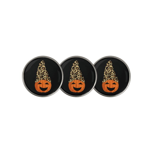 Cute Leopard Hat Pumpkin Golf Ball Marker (3 Up)