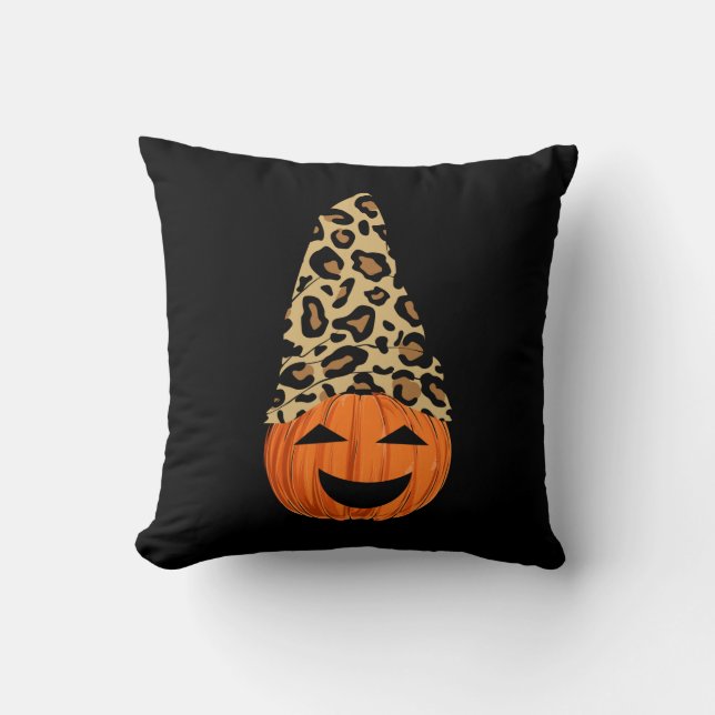 Cute Leopard Hat Pumpkin Throw Pillow (Front)
