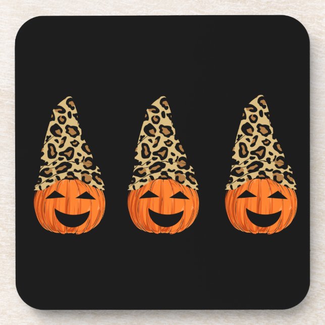 Cute Leopard Hat Pumpkins Beverage Coaster (Front)