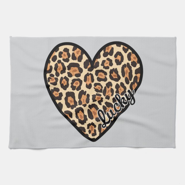 Cute Leopard Heart Valentine's Day gift Kitchen Towel (Horizontal)