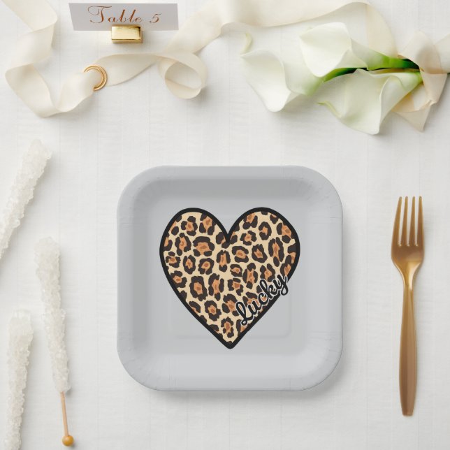 Cute Leopard Heart Valentine's Day gift Paper Plates (Wedding)
