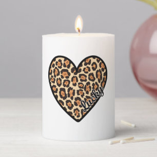 Cute Leopard Heart Valentine's Day gift Pillar Candle