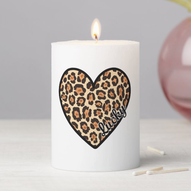 Cute Leopard Heart Valentine's Day gift Pillar Candle (In Situ)