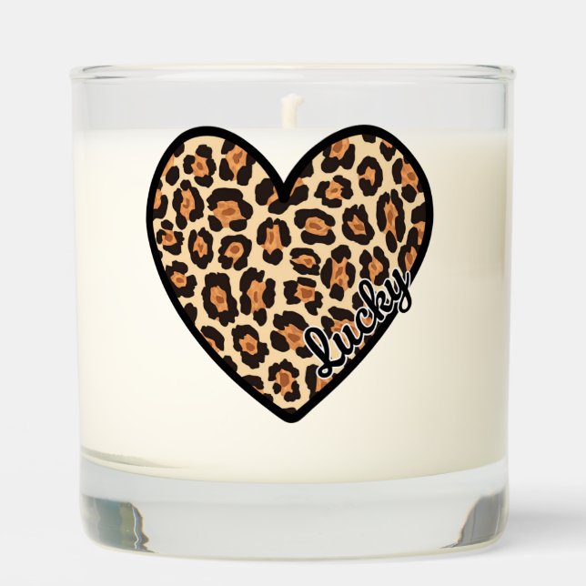 Cute Leopard Heart Valentine's Day gift Scented Candle (Front)
