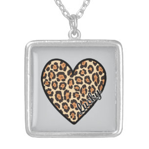 Cute Leopard Heart Valentine's Day gift Silver Plated Necklace
