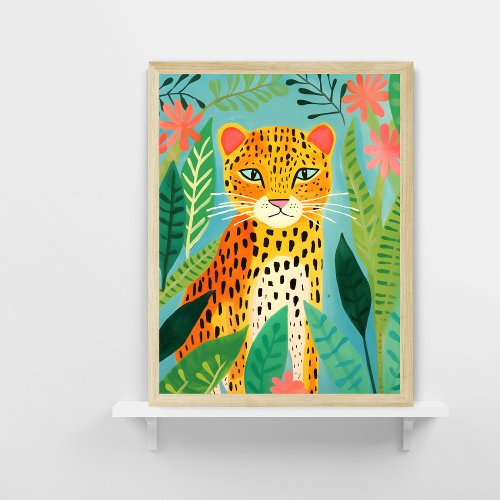 Cute Leopard in Jungle Painting Poster