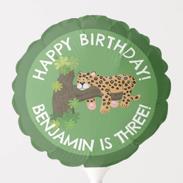 Cute leopard personalized cartoon birthday balloon (Front)