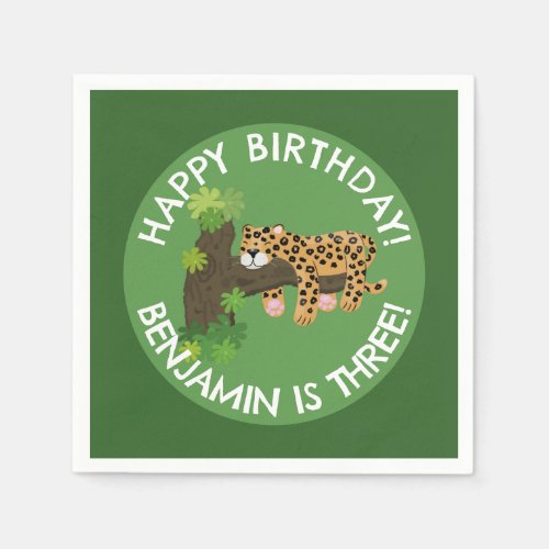Cute leopard personalized cartoon birthday napkins