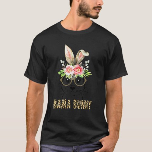 Cute Leopard Plaid Easter Mama Bunny With Floral B T_Shirt