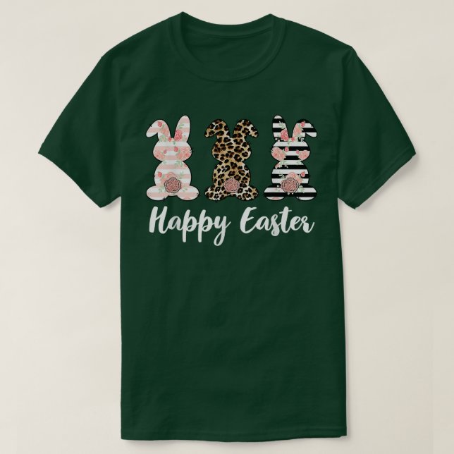 Cute Leopard Plaid Rabbit Bunny Women Men Kids Hap T-Shirt (Design Front)