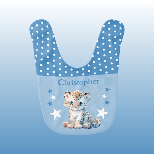 Cute leopard polka dots stars add name blue baby bib