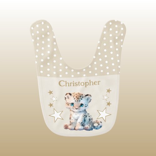 Cute leopard polka dots stars add name brown baby bib