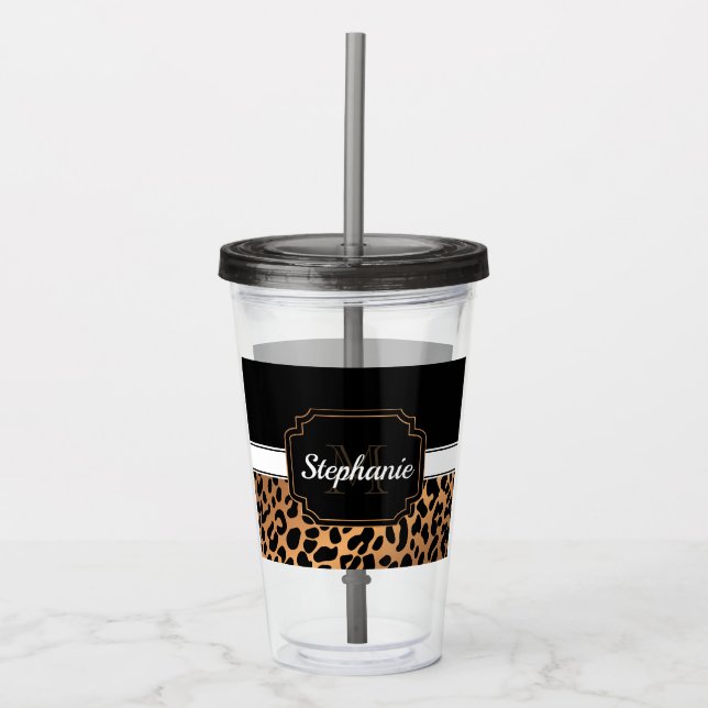 Cute Leopard Print Acrylic Tumbler (Front)