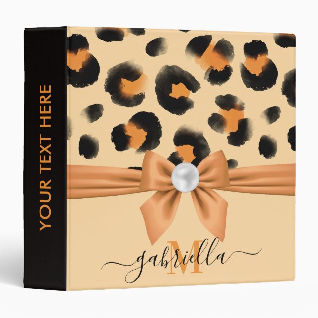 Cute Leopard Print and Bow 3 Ring Binder (Front/Spine)