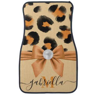 Cute Leopard Print and Bow Car Floor Mat