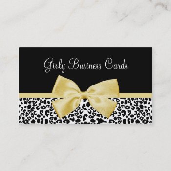 Cute Leopard Print Boutique Pretty Yellow Ribbon Business Card by GirlyBusinessCards at Zazzle