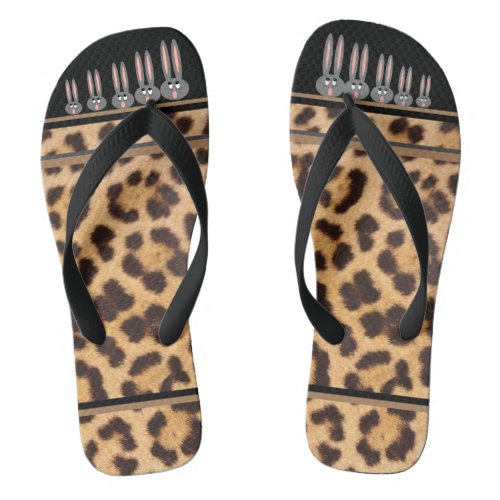 Cute Leopard Print Brown Black Custom Flip Flops