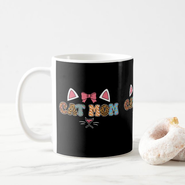 Cute Leopard Print Cats Lovers Adorable Cat Moms Coffee Mug (With Donut)