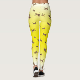 Cute Leopard Print Cats Pattern Yellow Gradient Leggings