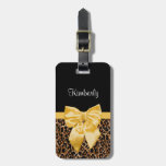Cute Leopard Print Elegant Yellow Bow And Name Luggage Tag at Zazzle